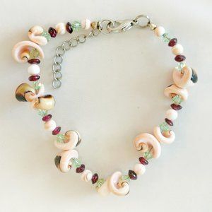 Shell Bead, Garnet, & Swarovski Crystal Bracelet